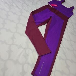 Terez Electric Purple And Black Raspberry TLC Colorblock‎ Leggings Large NWT